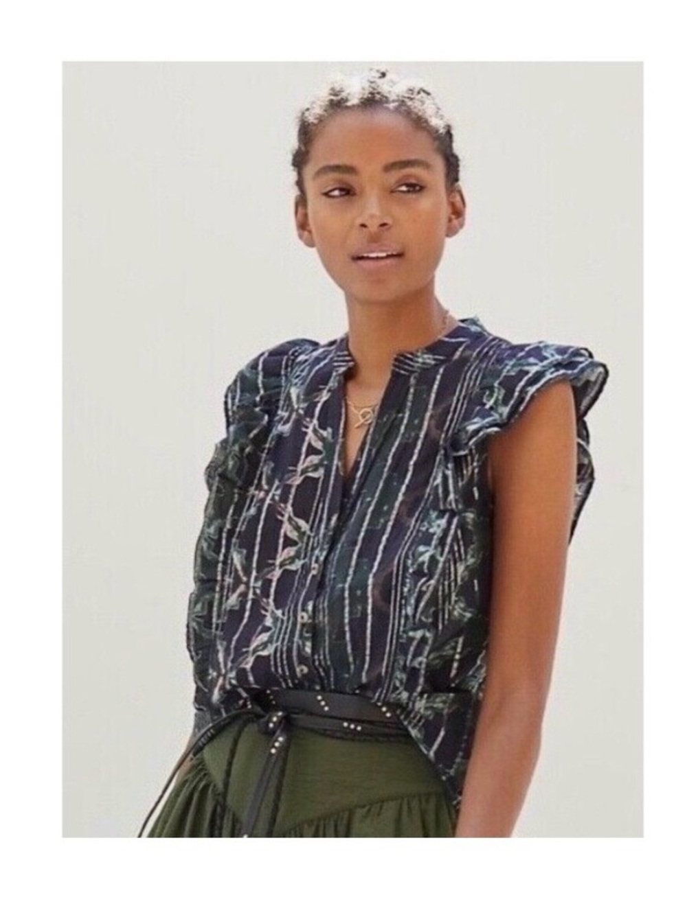 Anthropologie Pilcro Metallic Striped Ruffle Sleeveless Top, x-small, NWT